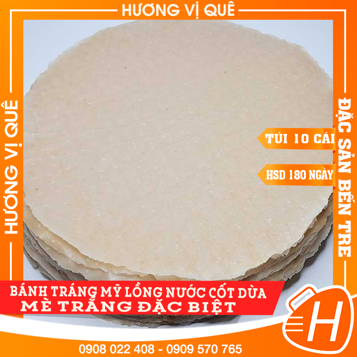 Bánh tráng mỹ lồng nước cốt dừa mè trắng đặc biệt - túi 10 cái - đặc sản bến tre