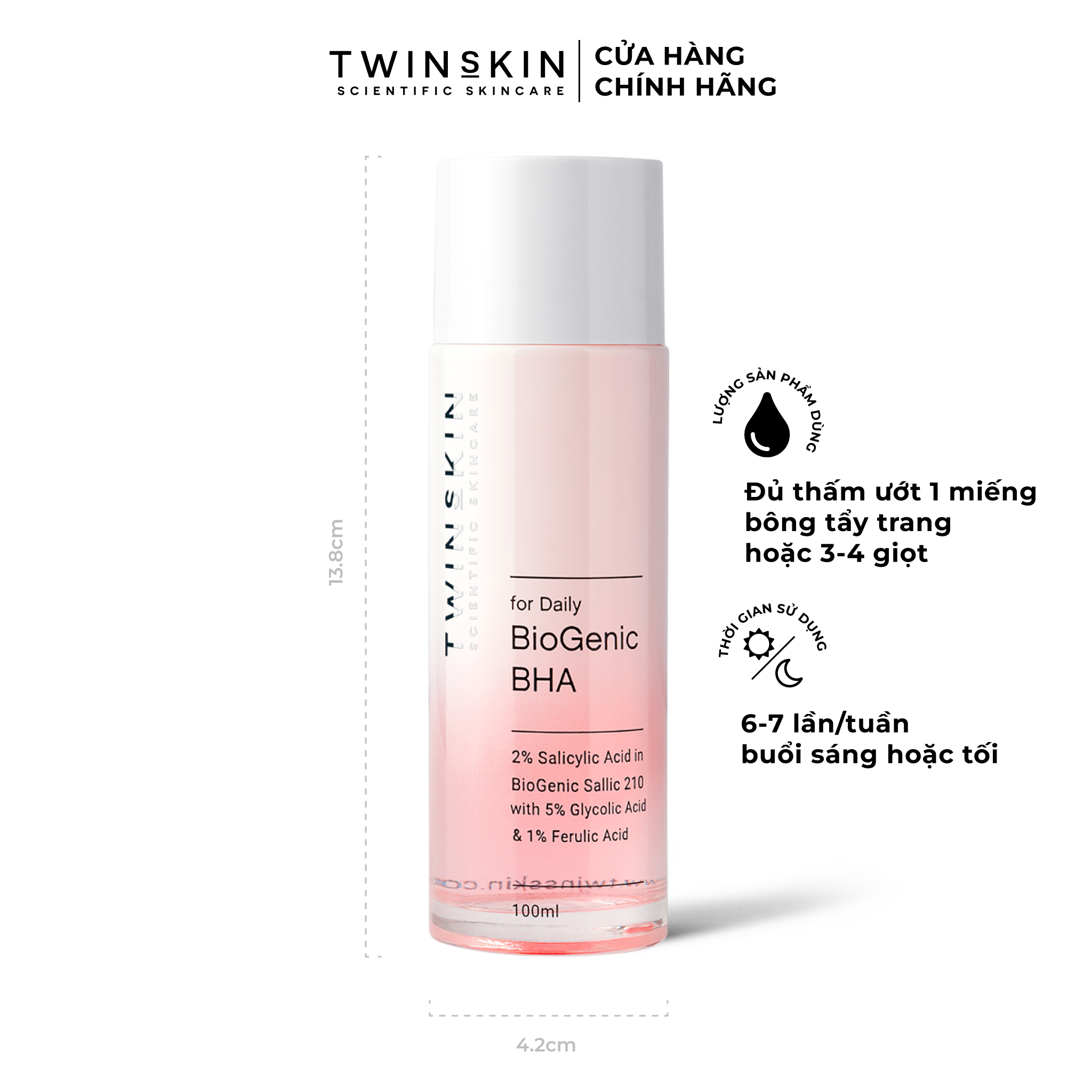 HOÀN TIỀN 15% - BIOGENIC BHA FOR DAILY - Toner thanh tẩy tế bào chết dưỡng sáng da cải thiện lão hoá Twins Skin 100ml