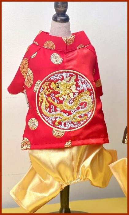 Áo Dài Gấm thêu Rồng- Phụng cho Chó Mèo cưng nhà bạn. Hàng chất lượng cao Của Việt Nam.