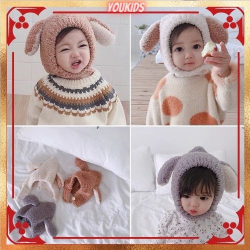 Mũ len cho bé mùa đông tai cừu trùm đầu dễ thương giá rẻ đẹp tai thỏ hàng hiệu giữ ấm trẻ sơ sinh - BT610