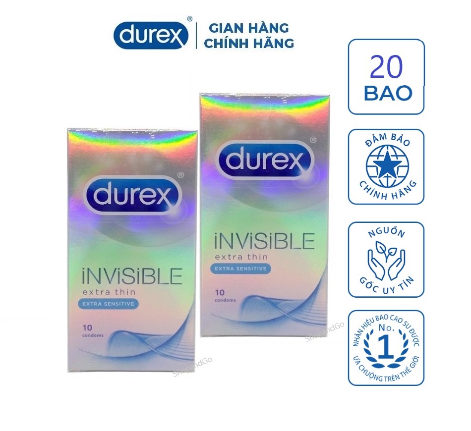 [HCM]Bộ 2 hộp Bao Cao Su siêu mỏng Durex Invisible Extra Thin Sensitive (20 cái)