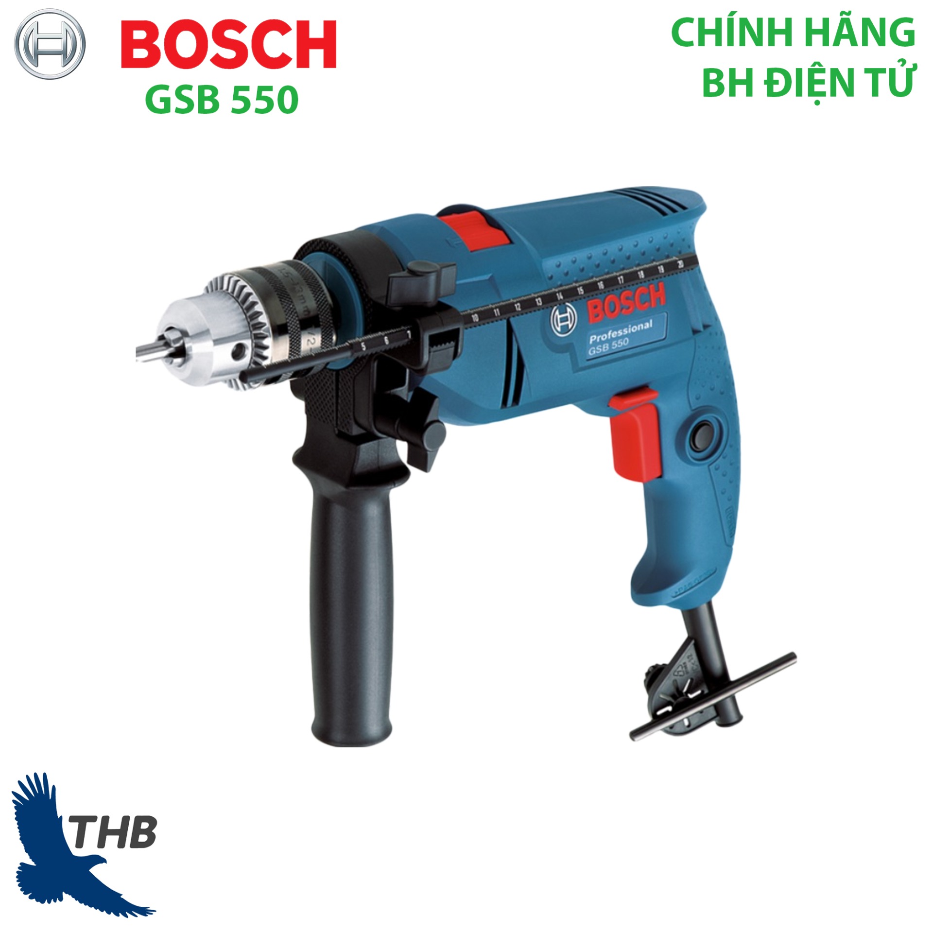 Máy khoan gia đình Máy khoan động lực Bosch GSB 550 Công suất 550W - Mẫu khoan bán chạy số 1 của Bosch