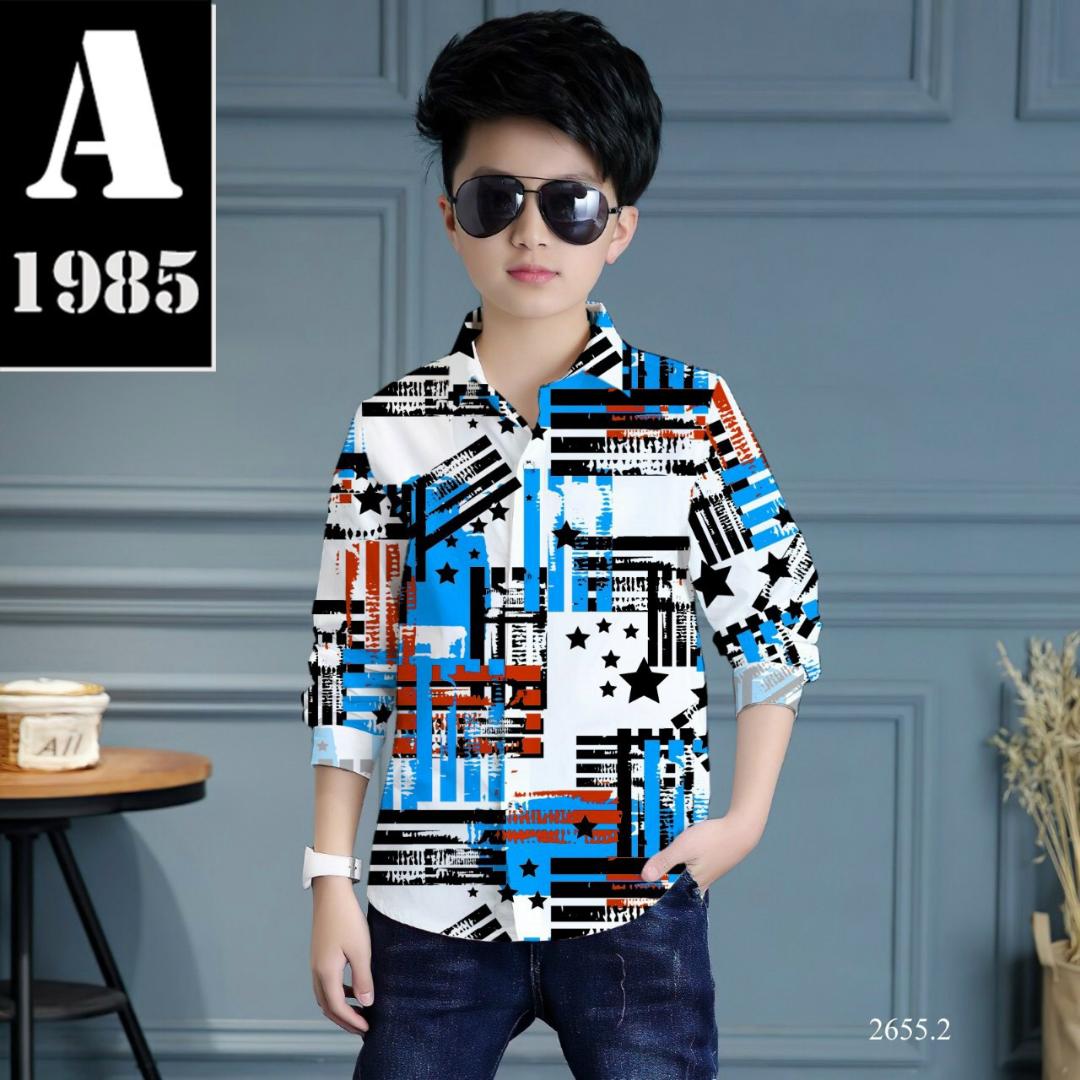 ÁO SƠ MI BÉ TRAI TAY DÀI IN HÌNH SAO SIÊU CUTE, VẢI LỤA MỀM MIN, MÁT, THẤM HÚT MỒ HÔI, IN 3D SĂC NÉT, KHÔNG PHAI MÀU, TỪ 15-42 KG