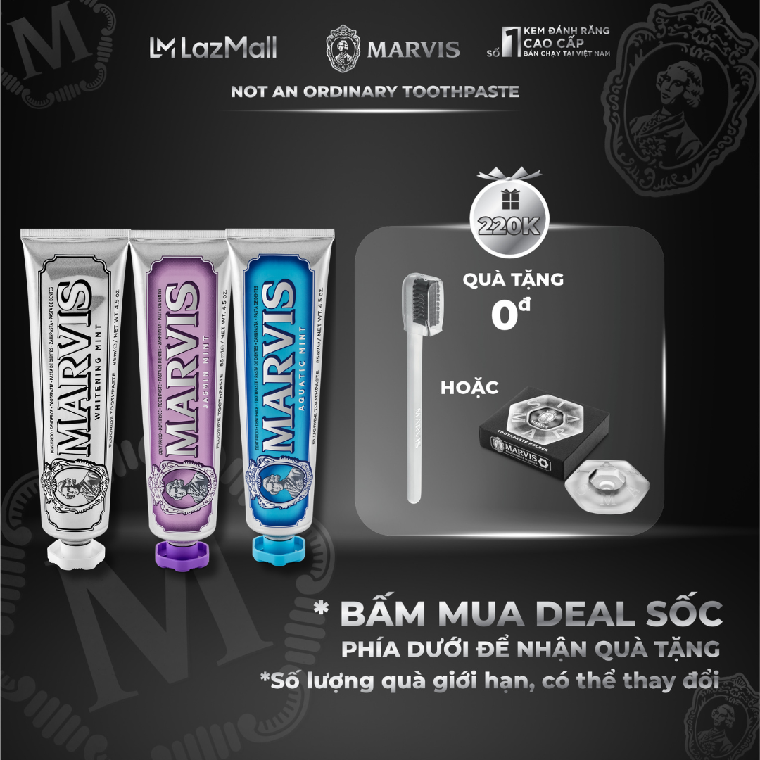 Combo 3 tuýp kem đánh răng Marvis Whitening Mint + Jasmin Mint + Aquatic Mint Fullsize