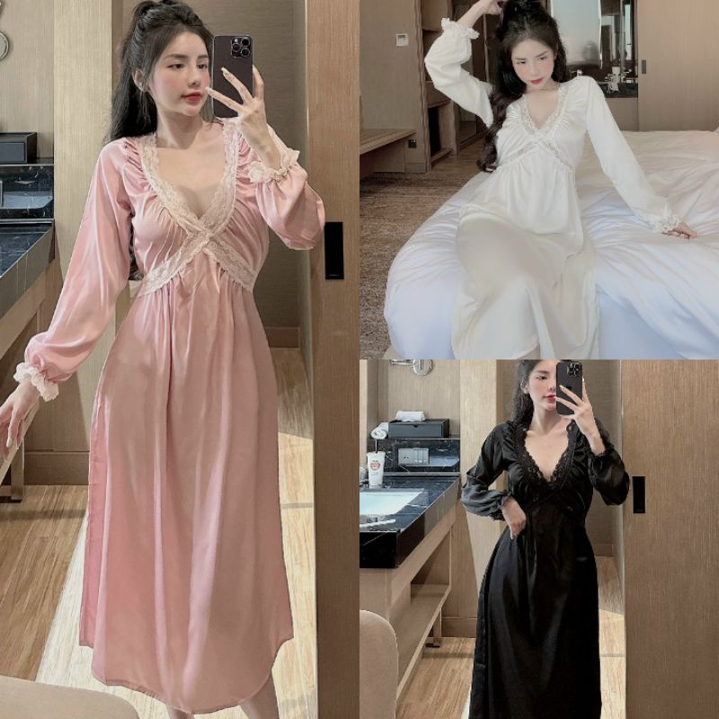 Đầm ngủ tiểu thư chất Lụa Latin mềm mát Đồ ngủ nữ cao cấp