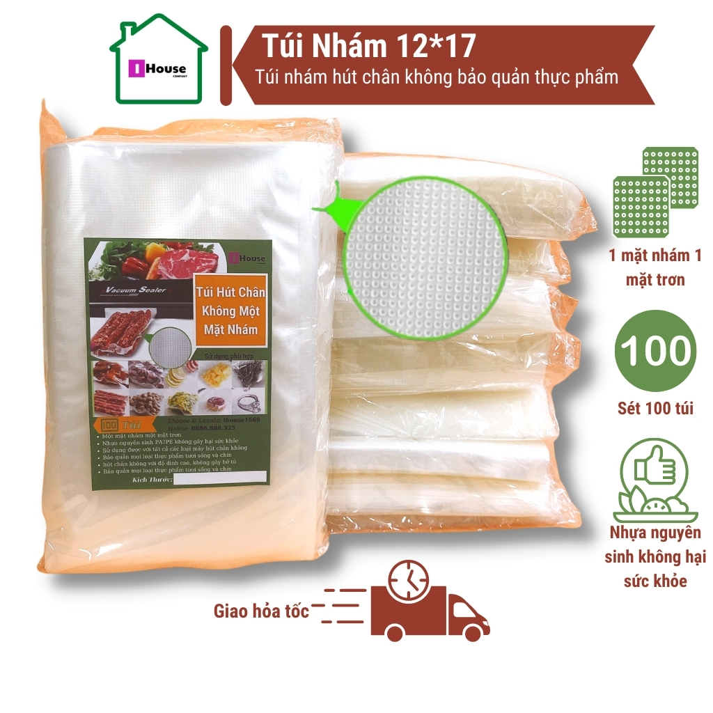 Túi nhám hút chân không thực phẩm không gây hại sức khỏe size 12x17 bịch 100 túi