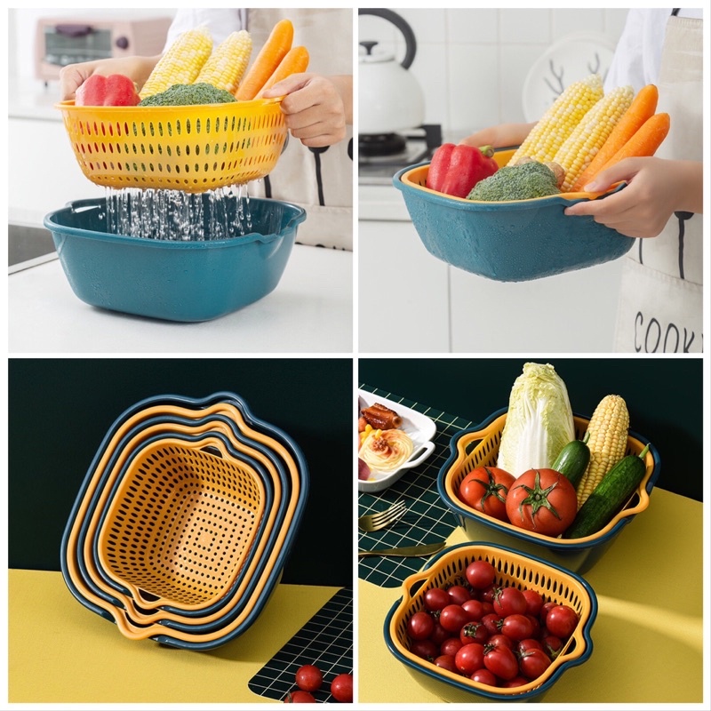 Bộ 3 Rổ Kèm 3 Chậu Vuông 3 Size Khác Nhau