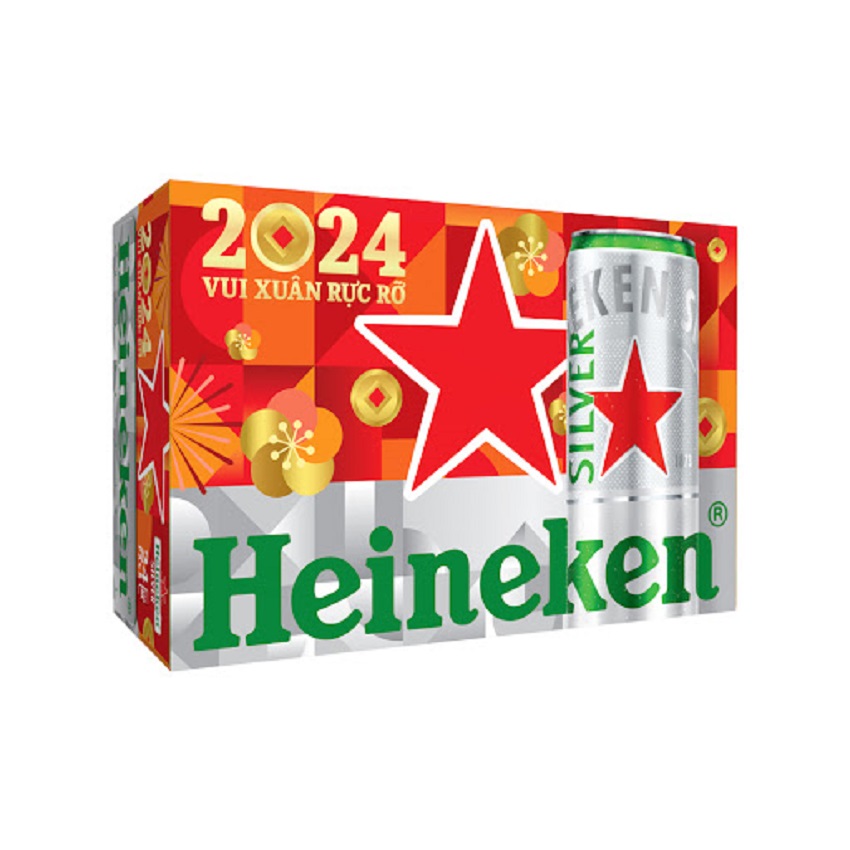 Thùng 24 lon bia Heineken Bạc . Bao bì xuân Bao bì thường