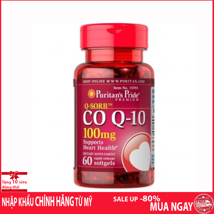 Viên uống bổ tim mạch Coq10 của mỹ tốt hơn blackmores của úc  giúp  hỗ trợ chức năng tim điều hòa nhịp tim Coq10 100mg  Puritan's Pride 60 viên