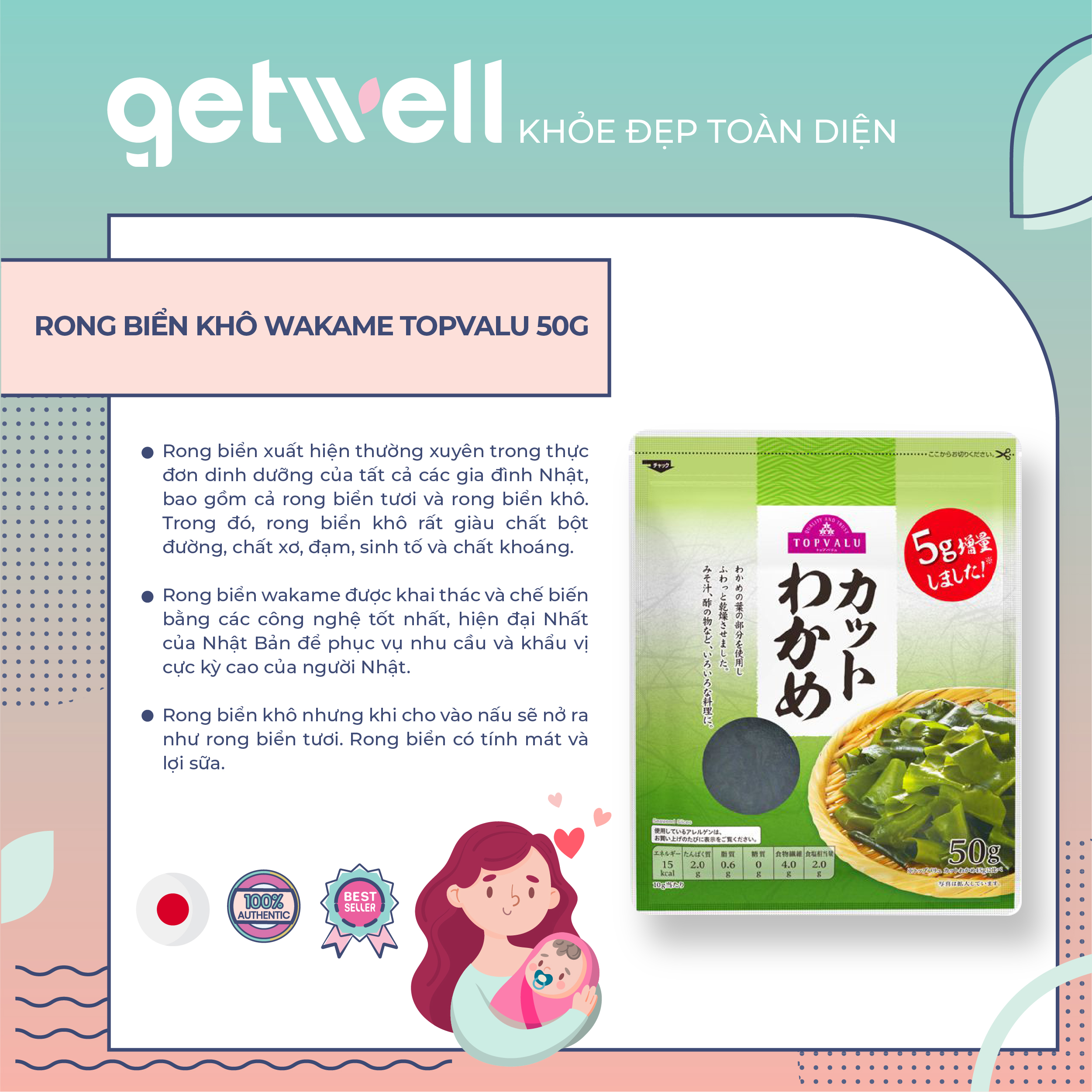 Rong biển khô wakame topvalu 50g