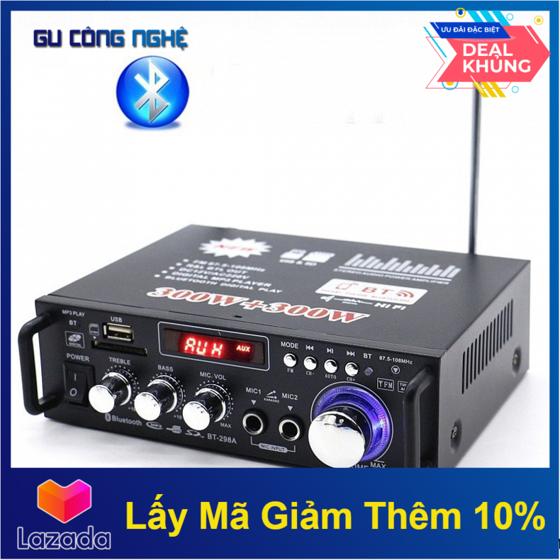 Ampli Mini Blutooth, aply 300w x 2 kênh, Sử Dụng Nguồn Ac 220V Hoặc Dc 12V Tích Hợp 2 Cổng Mic