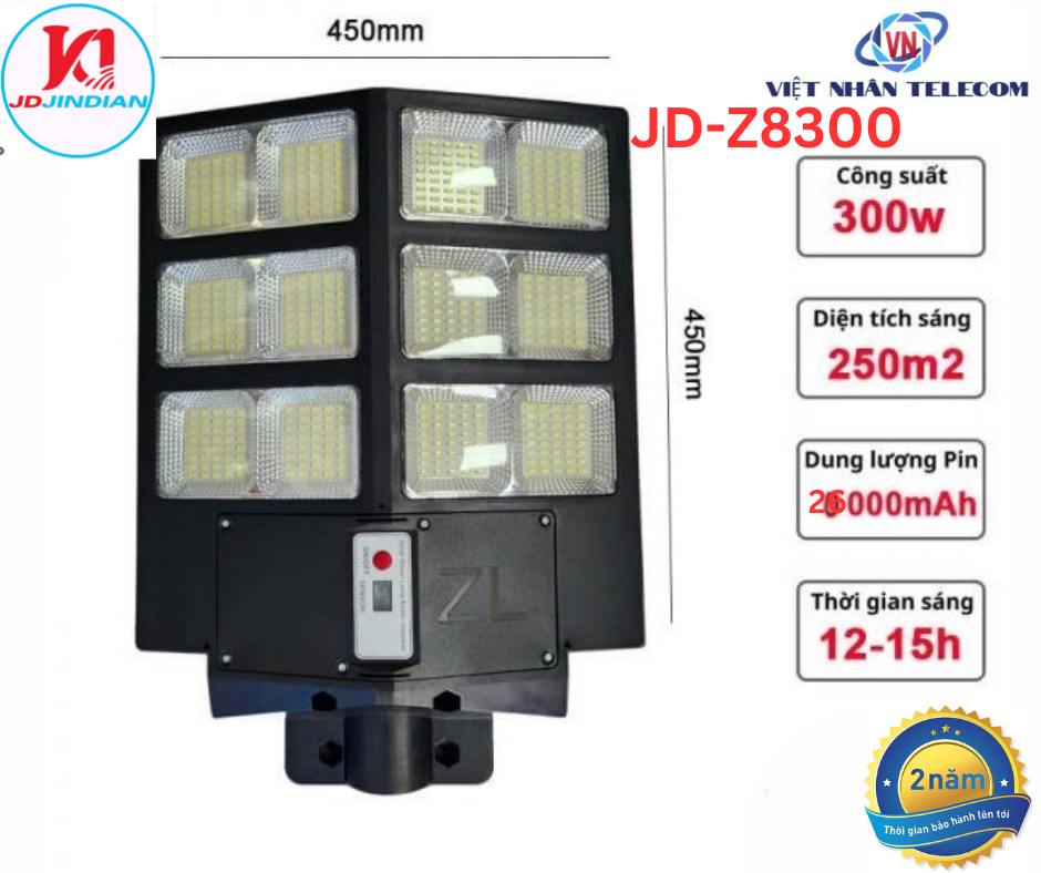 ( FREE SHIP) Đèn đường năng lượng mặt trời liền thể  JINDIAN JD-Z8300|300W|, JD-Z8400|400W|, JD-Z8500|500W|. Chính Hãng