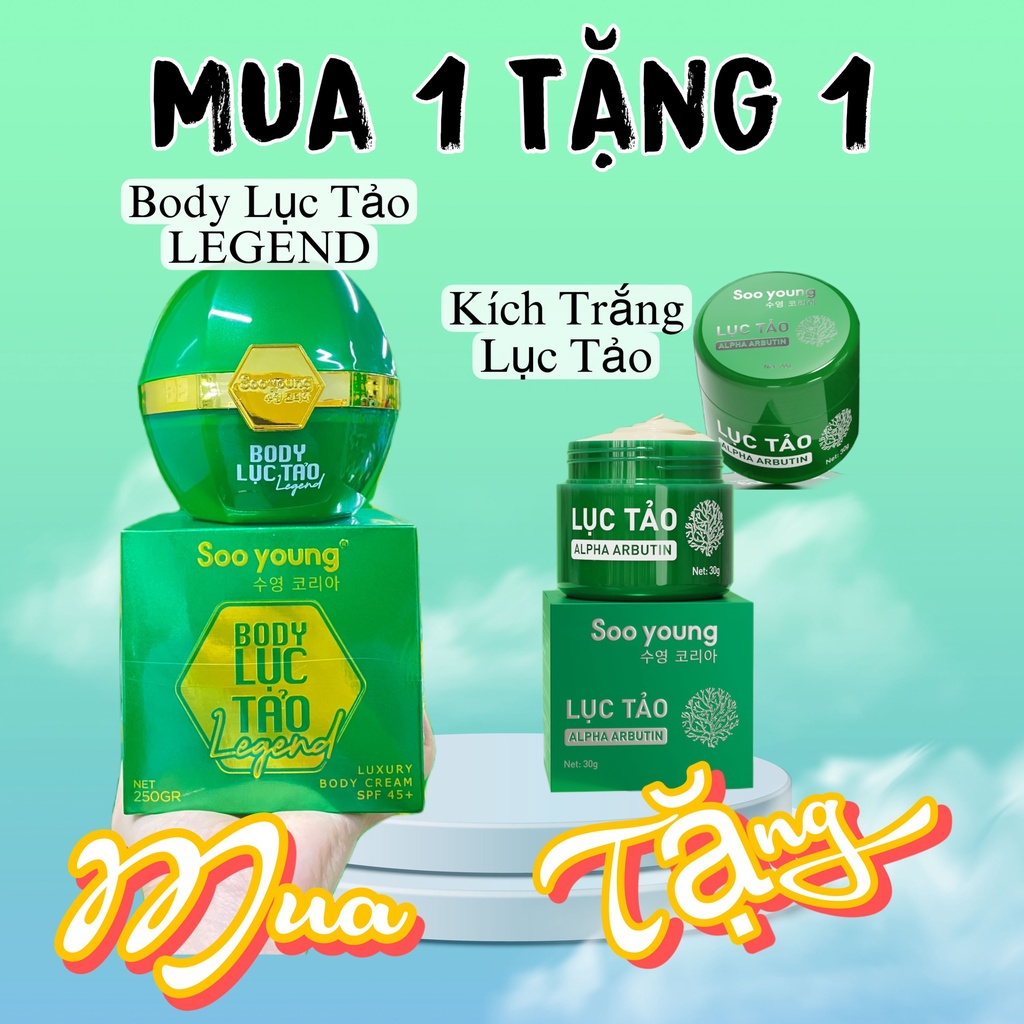 Kem body lục tảo legend sooyoung 250g tặng muỗng và kích trắng lục tảo