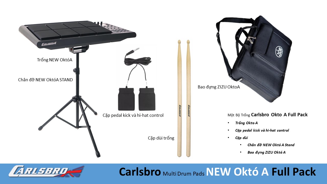Trống điện tử 8-pad Carlsbro Okto A gồm chân, bao và dùi trống