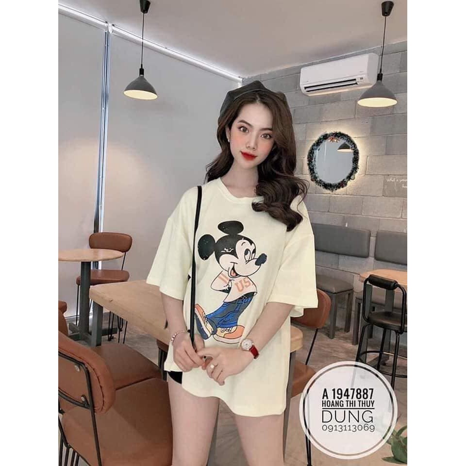 Áo phông nữ dáng dài giấu quần siêu đẹp chất cotton họa tiết đáng yêu