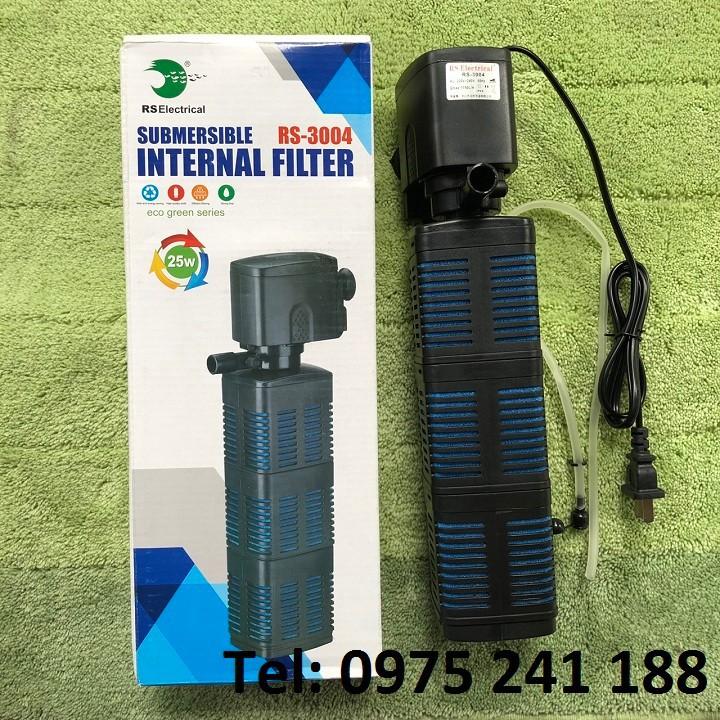 Máy lọc bể cá RS-3004, máy lọc chìm gắn thành bể 3 bầu lọc vuông (25W 1750L/H)