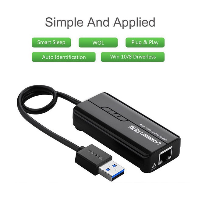 Bộ chia 3 cổng usb 3.0 và 1 cổng ethernet 10/100/1000mbps ugreen 20265