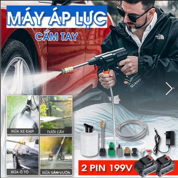 Máy rửa xe cầm tay áp xuất lớn máy rửa xe sạc pin hitachi - 118v - máy rửa xe gia đình - áp lực mạnh mẽ, pin sạc bền bỉ. 3 chế độ xịt áp lực cao 1400w rửa xe, làm vườn