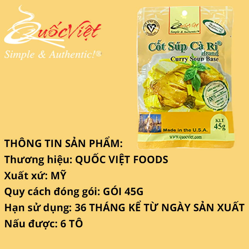 Gia vị nấu súp cà ri chuẩn vị Cốt Quốc Việt 45g [Quốc Việt Foods, USA]