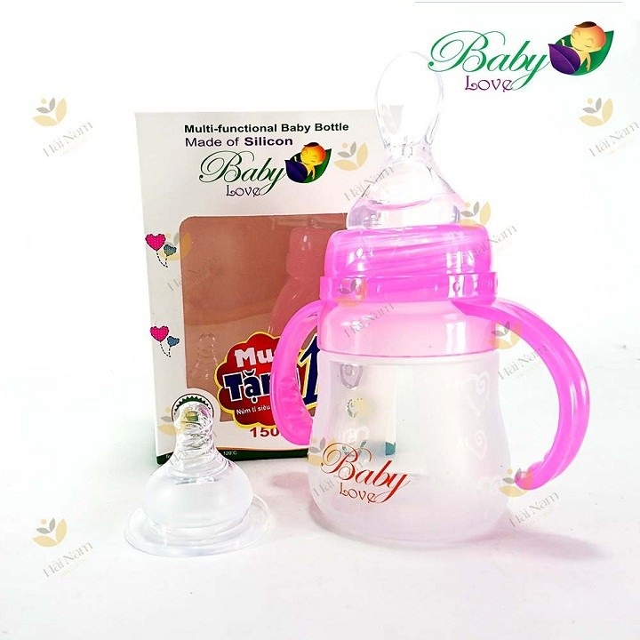 Bình sữa silicon cổ rộng 2 in 1 Baby Love 150ml