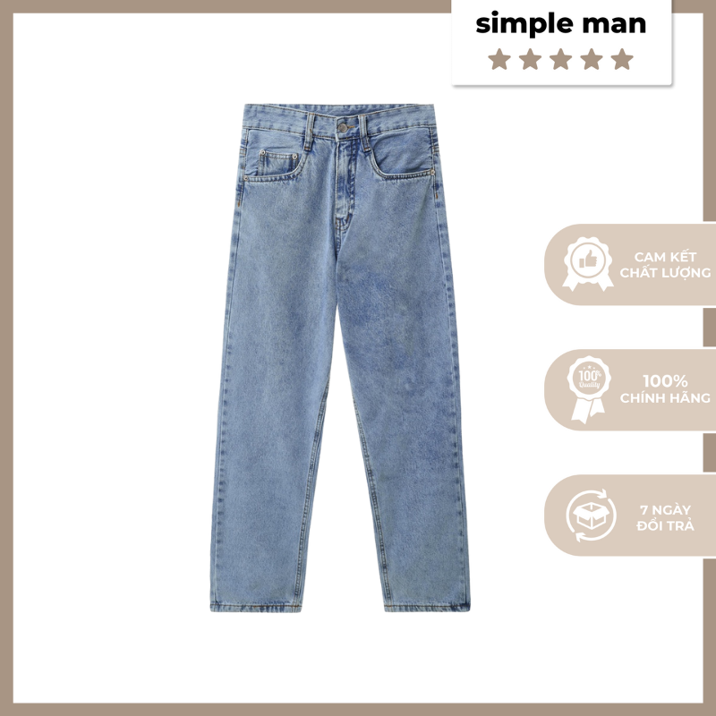 Quần baggy jean nam form rộng vải denim xanh ống rộng 2022