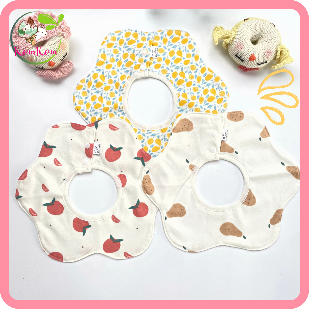 Set 3 yếm cổ cotton cao cấp chống thấm họa tiết đáng yêu