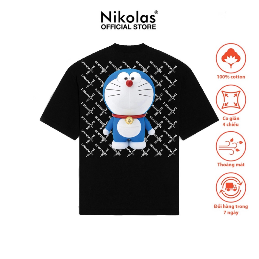 Áo thun unisex nikolas 100% cotton doraemon tshirt