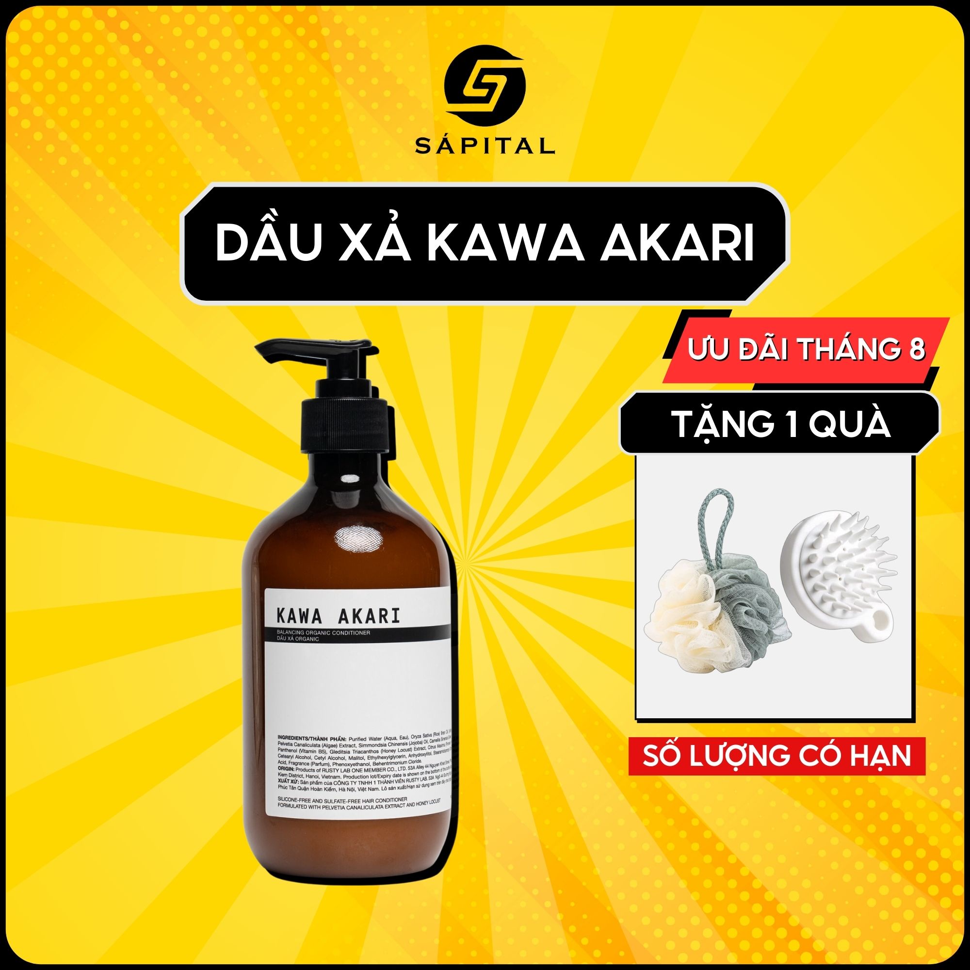 Dầu xả Kawa Akari Rusty Lab 300ml – Chiết xuất từ thiên nhiên - Tặng bàn chải gội đầu