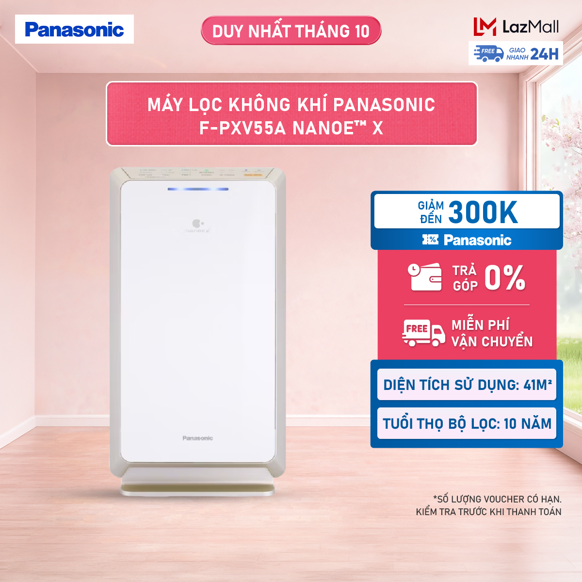 Máy lọc không khí Panasonic F-PXV55A nanoe™ X - Bộ lọc HEPA - Hàng chính hãng