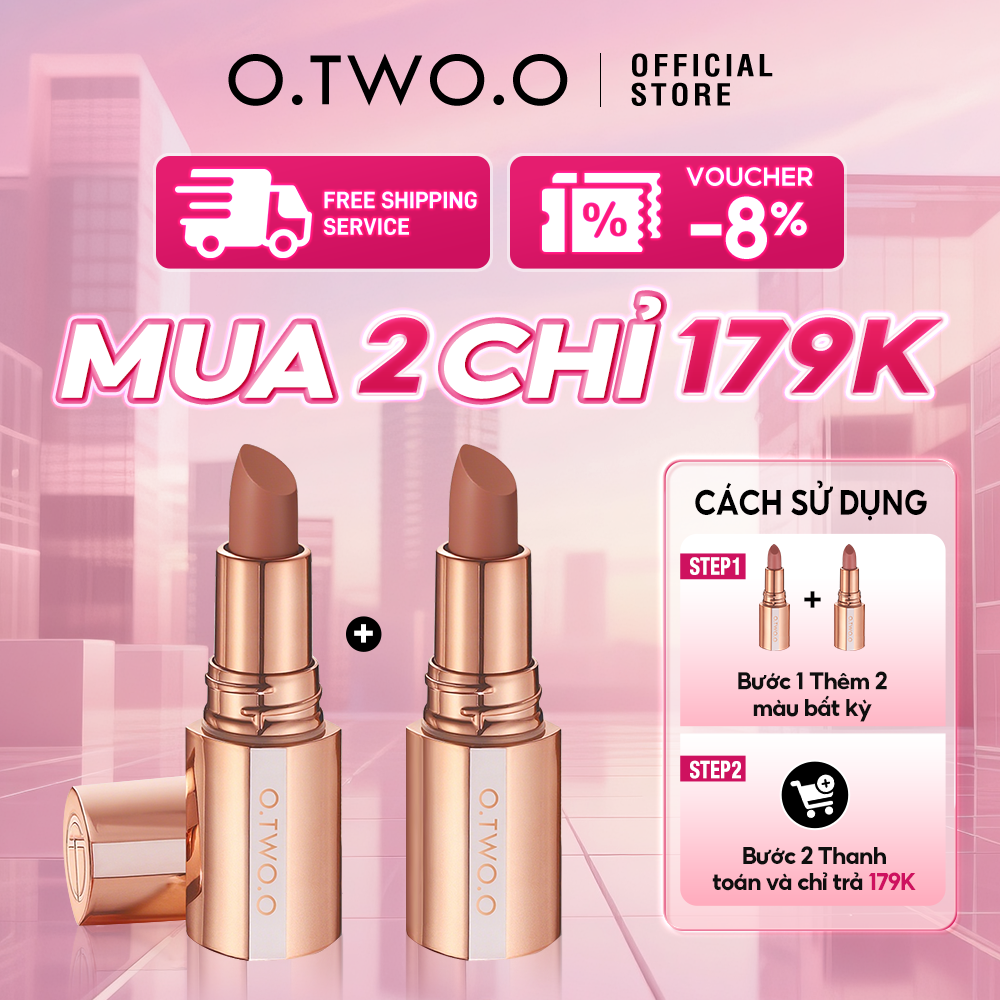 O.TWO.O Không bóng Soft Môi đỏ Soft Mờ Màu nude Sốc Bền Chống Thấm Nước 24HR Tác Động Cao 8 Màu Son Môi
