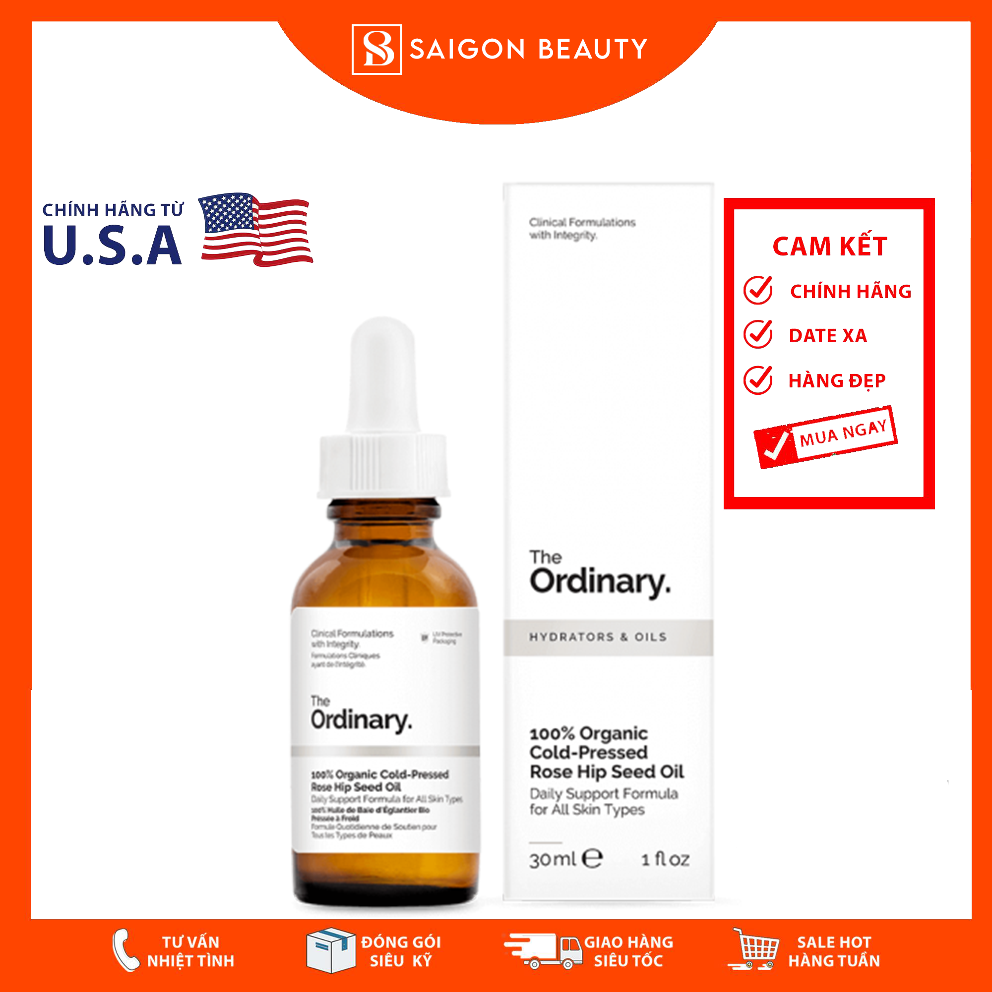 Dầu dưỡng The Ordinary 100% Organic Cold-Pressed Rose Hip Seed Oil (30mL)