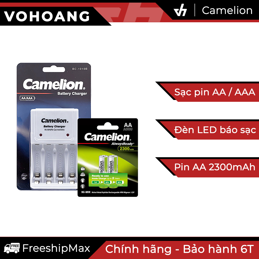 Sạc camelion 1010b kèm 2 pin aa camelion 2300mah