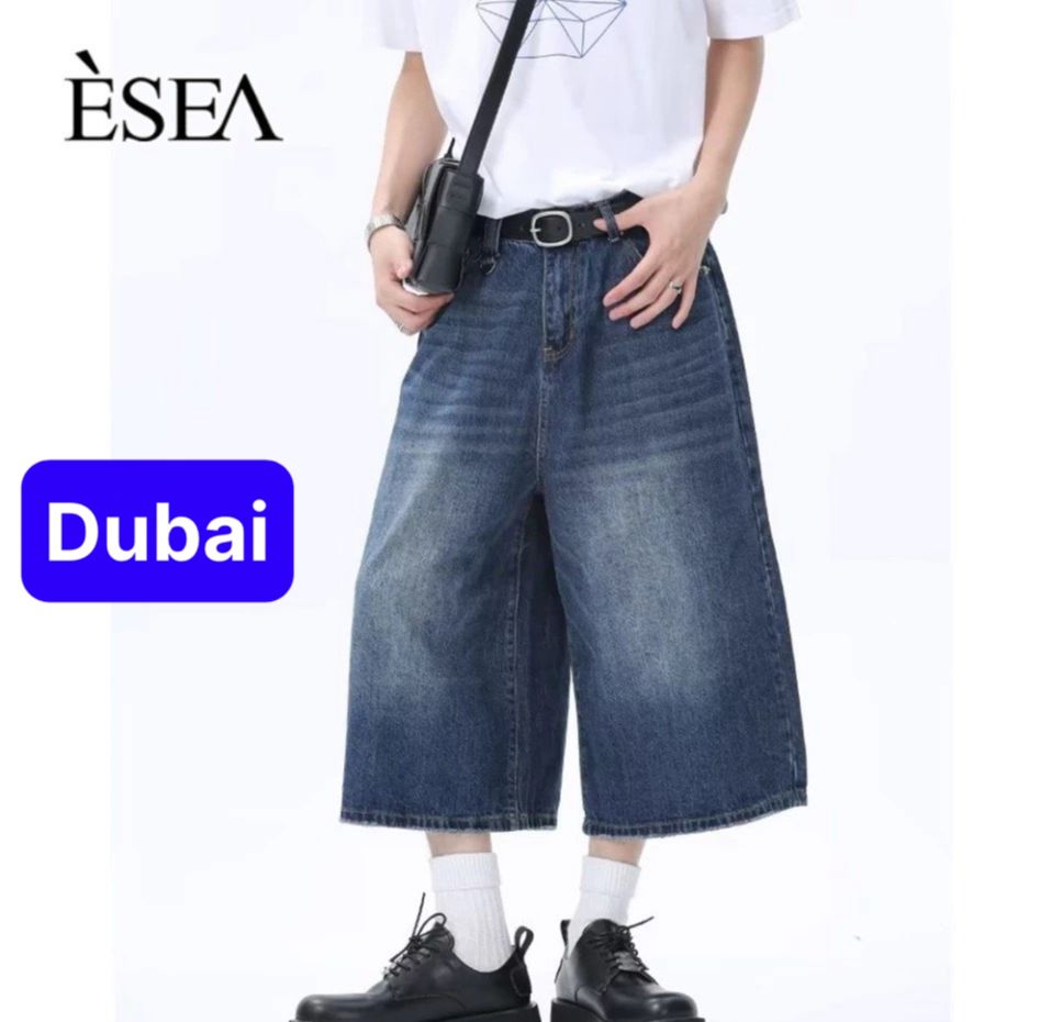 Quần sọt short jean nam nữ chất bò lửng ống rộng dài 70cm phong cách cao cấp mới - Dubai Fashion