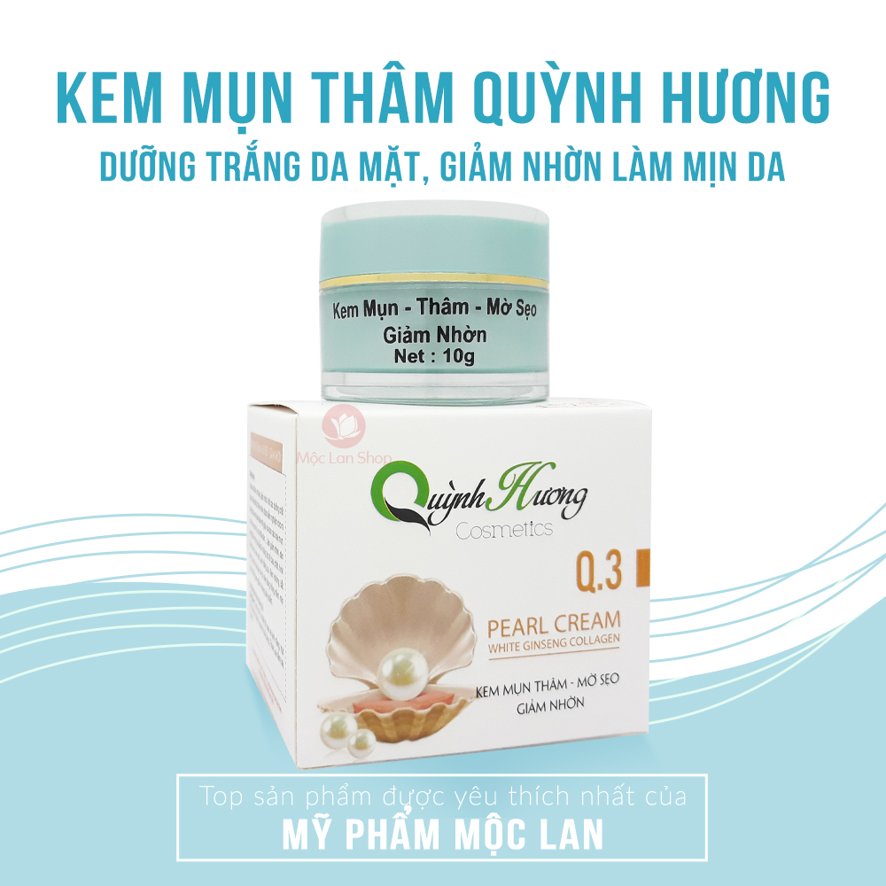 Kem mụn thâm sẹo rỗ giảm nhờn và dưỡng trắng da mặt - Kem Quỳnh Hương 10g - Mỹ phẩm Mộc Lan