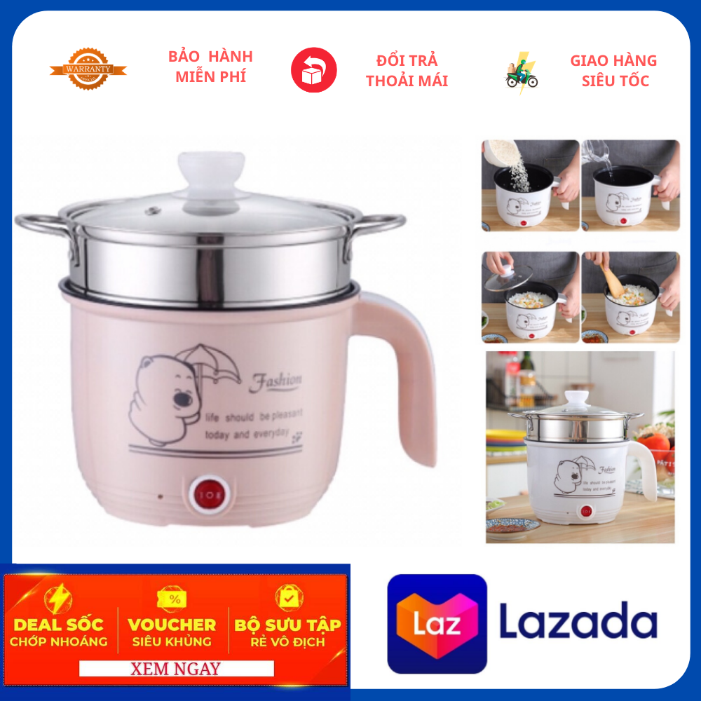 Nồi lẩu mini COOKING POT 18CM KÈM GIÁ HẤP INOX, Nồi lẩu điện đa năng CHIÊN - XÀO - HẤP - NẤU CƠM, BẢO HÀNH 1 NĂM LỖI 1 ĐỔI 1, ca lẩu mini cao cấp, bếp lẩu mini dành cho 2 người