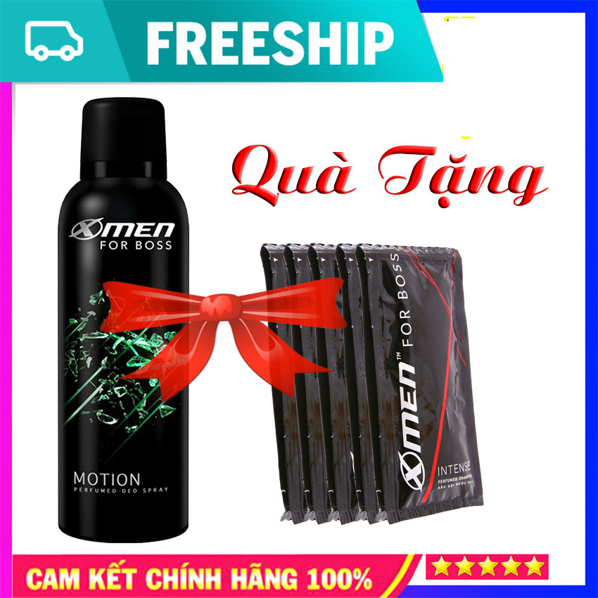 Xịt Khử Mùi X-Men For Boss Motion - Mùi Hương Năng Động Phóng Khoáng 150ml [TẶNG KÈM] Dây Dầu Gội X-Men Boss Intense 12 gói