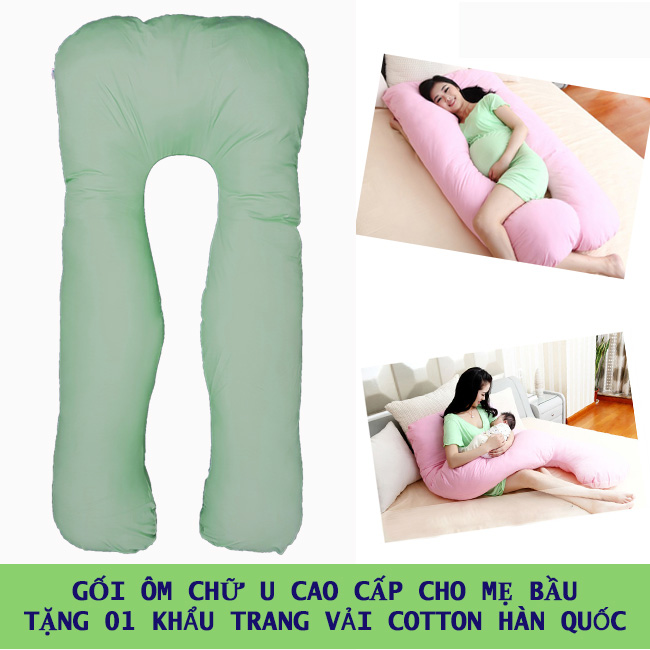 [Tặng 01 Khẩu Trang 3 Lớp Cotton HQ] Gối Ôm Chữ U Cao Cấp THIVI Cho Bà Bầu Ngủ Ngon, Đỡ Chuột Rút, Tê Chân - Cotton Hàn Quốc, Gòn Bi 3D - Màu Xanh