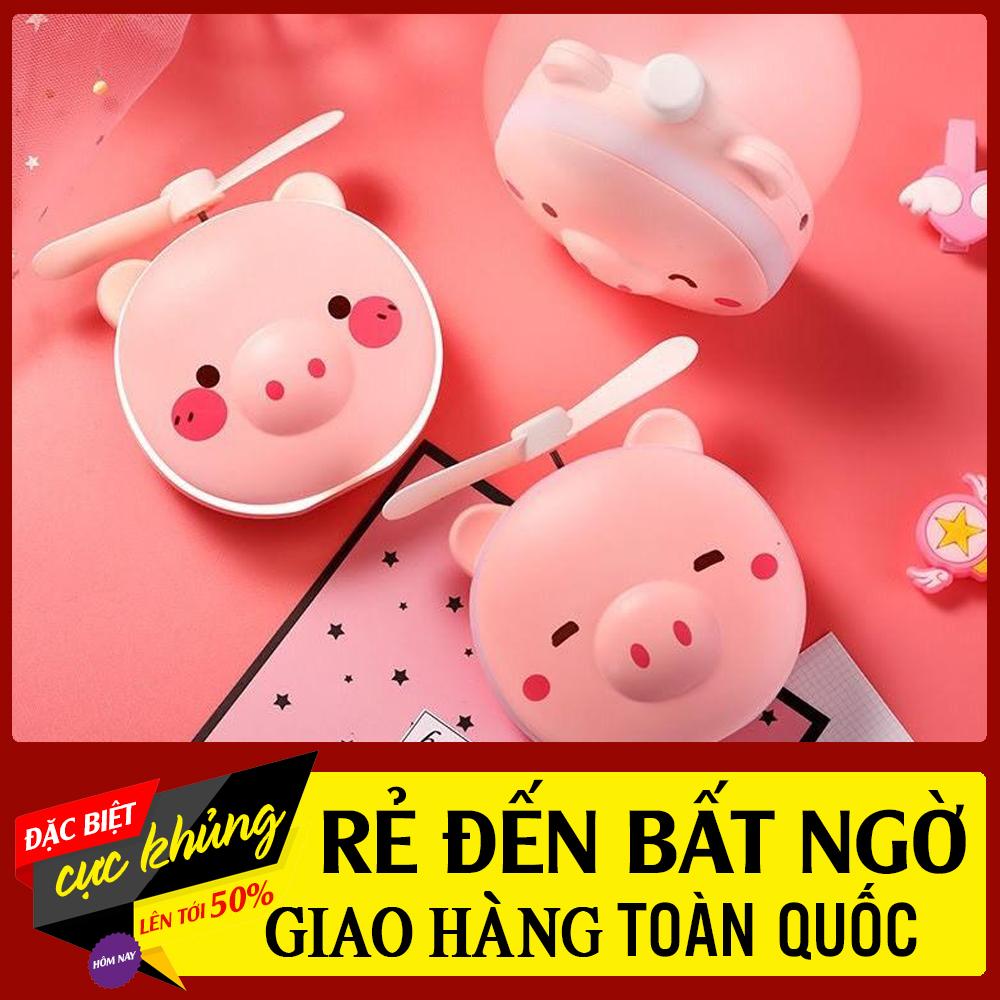 Quạt Tích Điện Cầm Tay Mini Hình Heo 3 In 1 Cực Mát - Quạt Cầm Tay Mini Fan Kiêm Gương Soi Và Đèn Siêu Dễ Thương