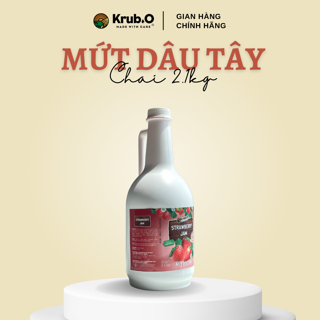 Mứt dâu tây Krub.O Chai 2.1kg - Sốt dâu tây có thịt quả - Pha trà trái cây, sữa chua, trà sữa, món tráng miệng thơm ngon - Nguồn nông sản thuần Việt, tươi ngon tự nhiên