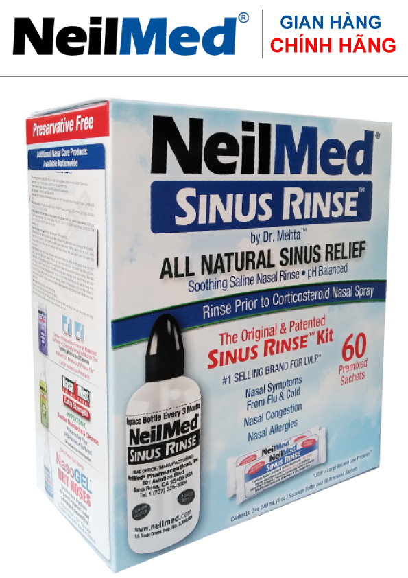 NeilMed Sinus Rinse Kit 60 Sachets-Dụng cụ rửa mũi cho Người lớn- Adult Kit