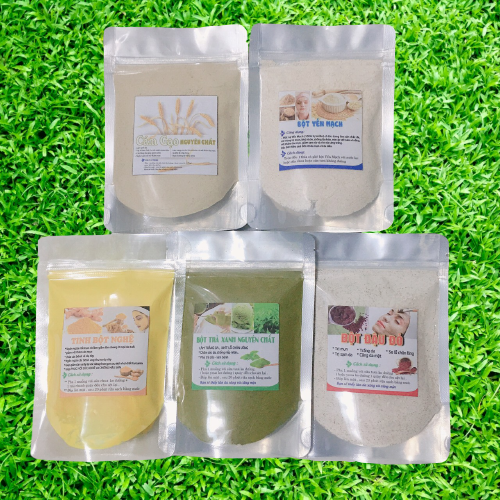 (Tặng kèm bộ chén cọ )Combo siêu trắng da :  Bột Trà xanh & Cám gạo  & Yến mạch & Đậu đỏ & Bột nghệ (mỗi gói 50gr và 100gr)
