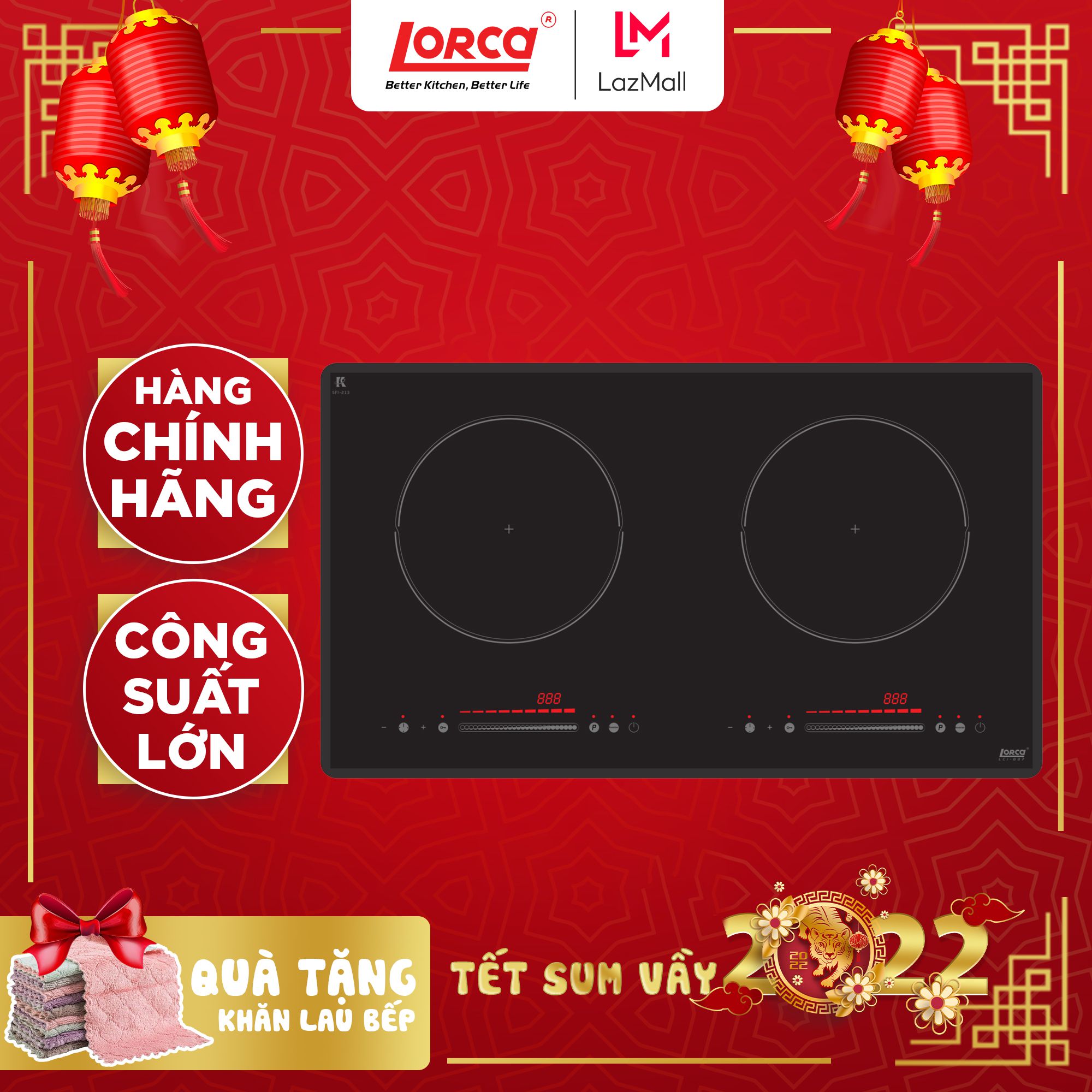 " bếp từ đôi lorca lci 887 chức năng booster nấu siêu nhanh công nghệ inverter tiết kiệm điện năng hẹn giờ tắt thông minh an toàn với trẻ em lc81 - lorca mall