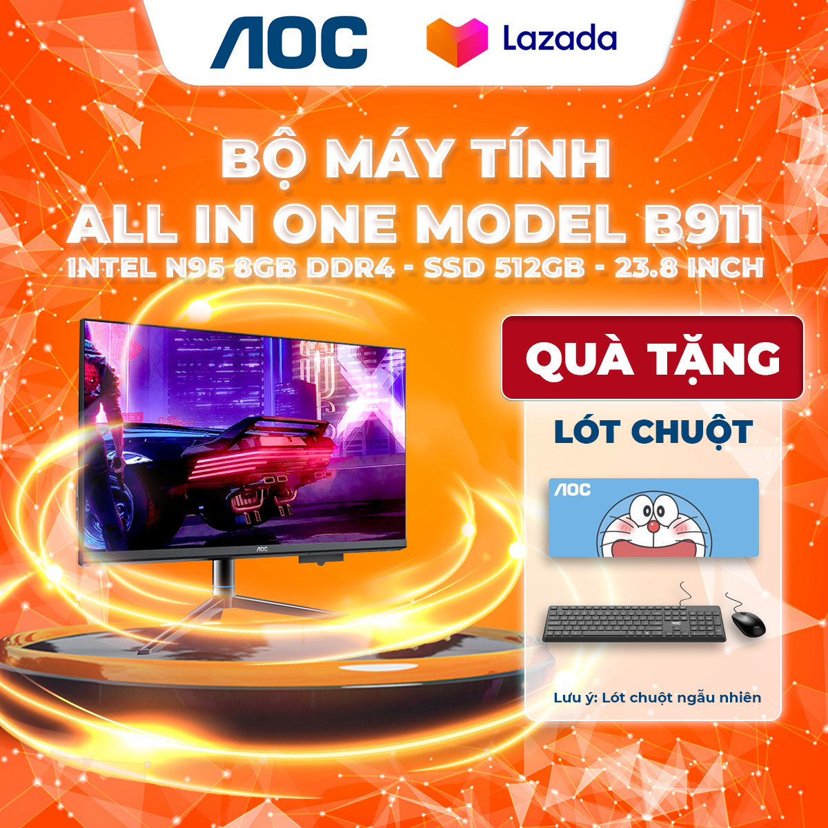 Bộ máy tính All In One AOC E99 Master Intel N95 RAM GB DDR4, 512GB SSD 23.8 Inch Pin UPS 2600mAh