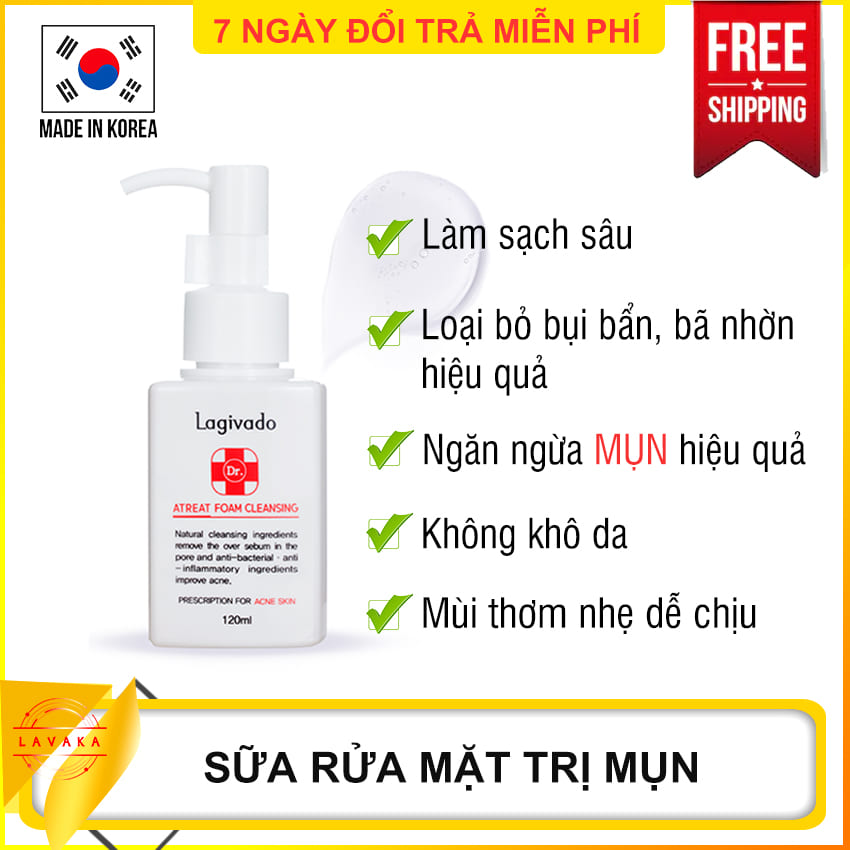 Sữa rửa mặt ngăn ngừa mụn Hàn Quốc Lagivado, Sữa rửa mặt mụn đầu đen, Sữa rửa mặt mụn ẩn, Sữa rửa mặt mụn cám, Sữa rửa mặt cho mụn bọc, Sữa rửa mặt mụn cho nam và nữ - An Toàn & Hiệu Quả - LAVAHA