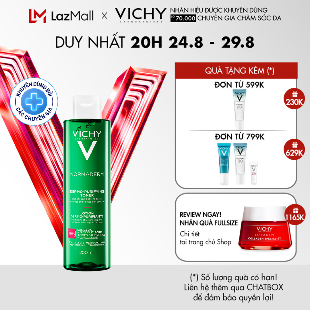 Nước cân bằng dành cho da dầu, da mụn Normaderm Purifying Pore -Tightening Vichy 200ml
