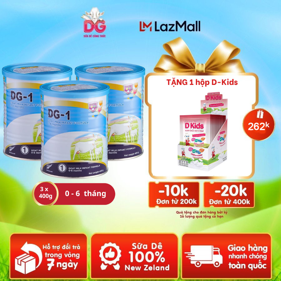 Cb 03 lon sữa dê dg-1 400g tặng 1 hộp viên sữa dê dkids