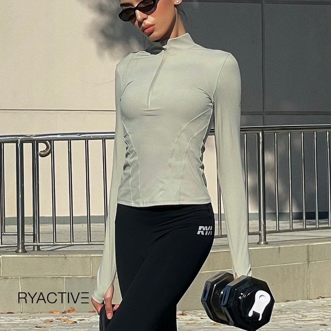 Áo thun thể thao tay dài ryactive - zipper longsleeves pistachio