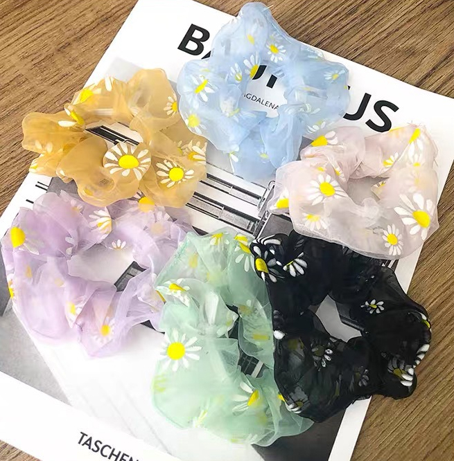 Sét 2 dây buộc tóc in cúc họa mi tinh tế vòng lớn Scrunchies xinh xắn HD49 mầu ngẫu nhiên