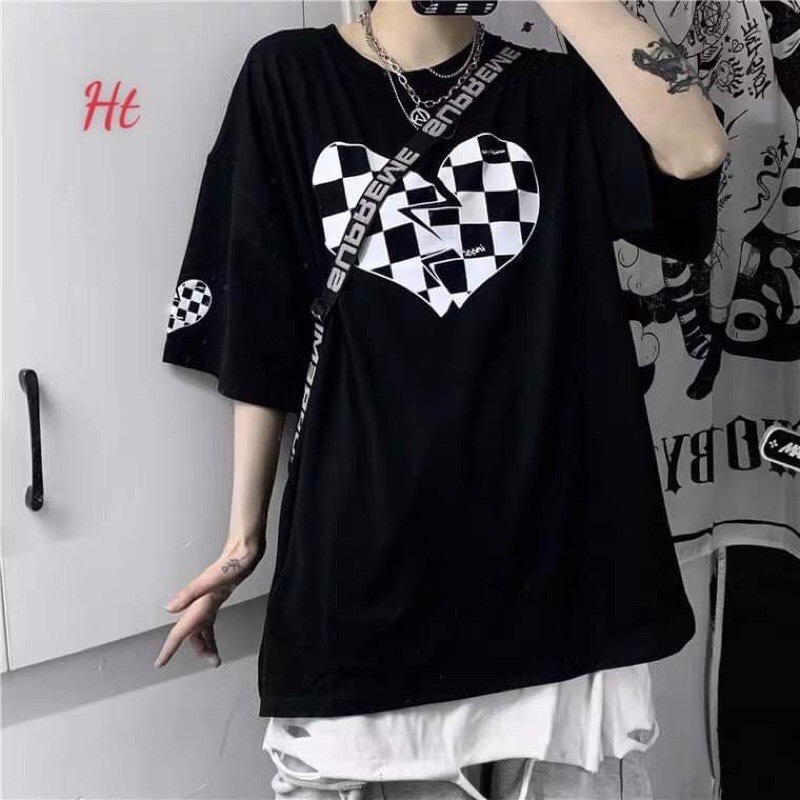 Áo phông trái tim caro tay ngực HT12