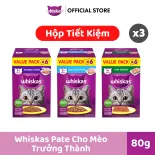 WHISKAS Pate Mèo Trưởng Thành 80g – Combo 3 Hộp Tiết Kiệm 5+1 (Tổng 18 gói)